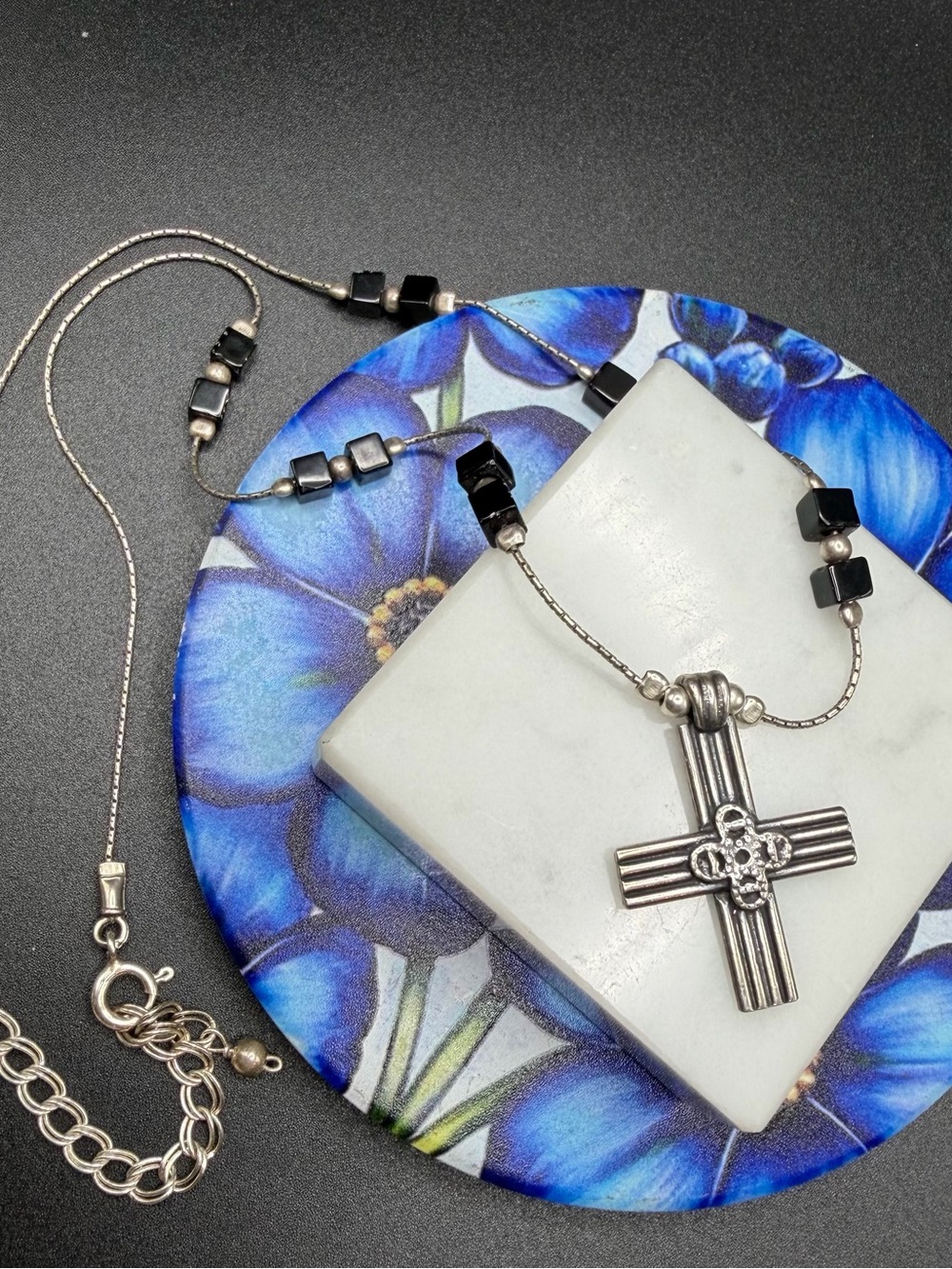 Silpada 925 Sterling Silver Black Onyx Cross Necklace #S62
